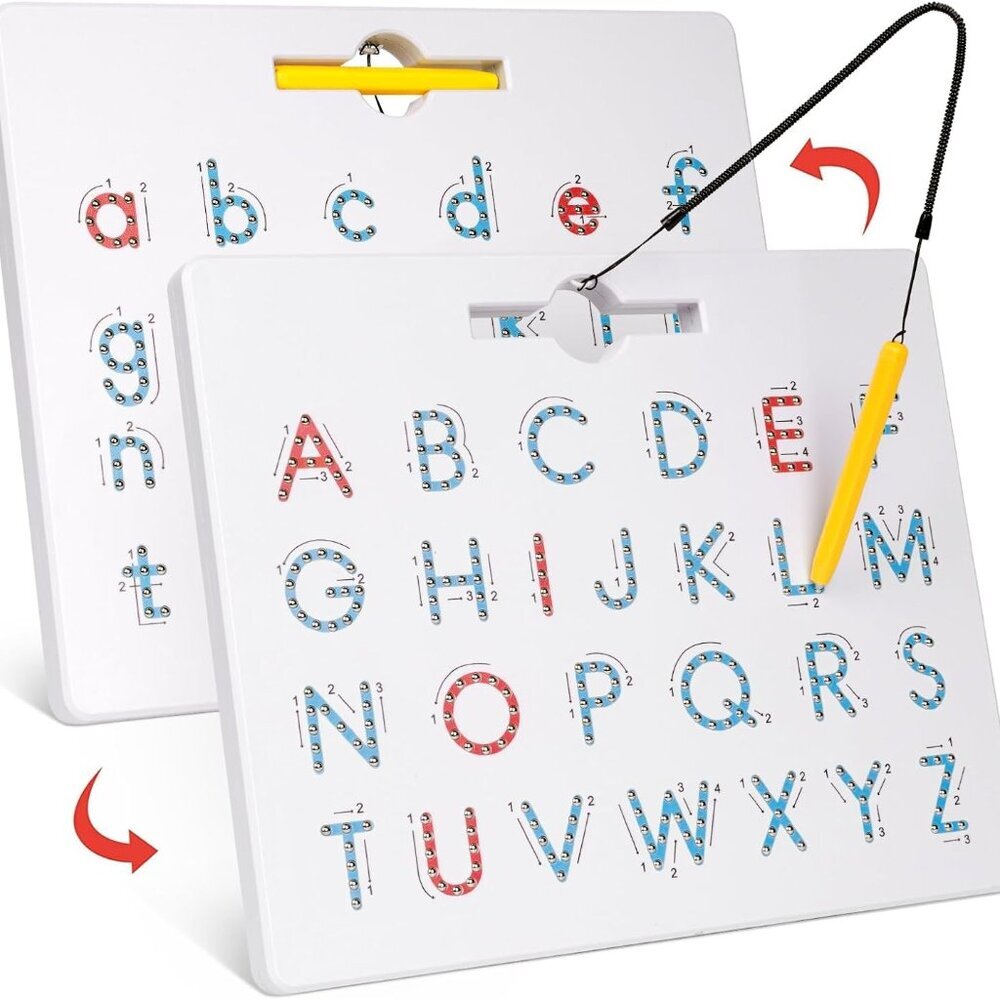 Double Sided Magnetic Letter Board - 2 in 1 Alphabet Magnets Tracing Board for T